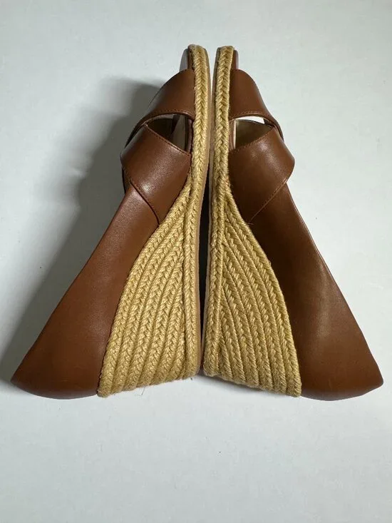 Jack Rogers Palmer Criss-Cross Women's Brown Leather Wedge Espadrilles 9M - Picture 5 of 8